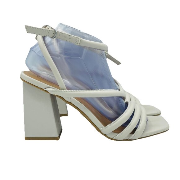 A New Day Shoes Womens Size 9 White Heels Square Toe Strappy Ankle Strap - Picture 1 of 12